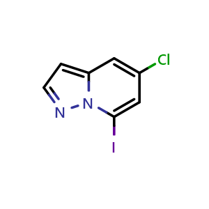 Chemical structure of 5-chloro-7-iodo-pyrazolo[1,5-a]pyridine , CAS 1384290-37-2, AChemBlock S80351
