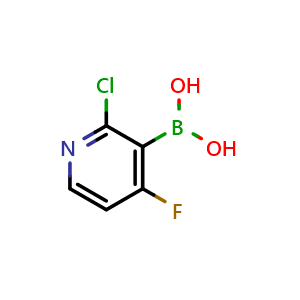 Chemical structure of 2-chloro-4-fluoropyridine-3-boronic acid , CAS 1383970-43-1, AChemBlock S80357