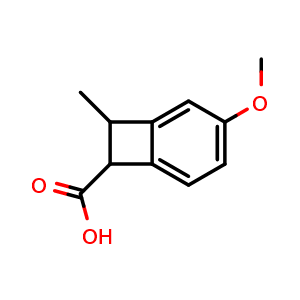 Chemical structure of 3-methoxy-8-methyl-bicyclo[4.2.0]octa-1,3,5-triene-7-carboxylic acid , CAS 1379207-38-1, AChemBlock S80392