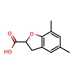 Chemical structure of 5,7-dimethyl-2,3-dihydro-1-benzofuran-2-carboxylic acid , CAS 1378703-34-4, AChemBlock S80401