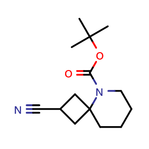 Chemical structure of tert-butyl 2-cyano-5-azaspiro[3.5]nonane-5-carboxylate , CAS 1374659-10-5, AChemBlock S80434