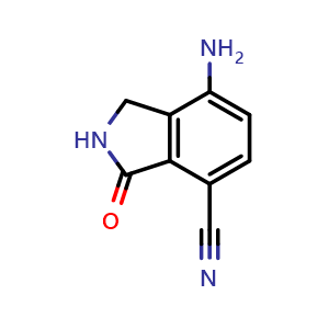 Chemical structure of 7-amino-3-oxo-isoindoline-4-carbonitrile , CAS 1370467-87-0, AChemBlock S80469
