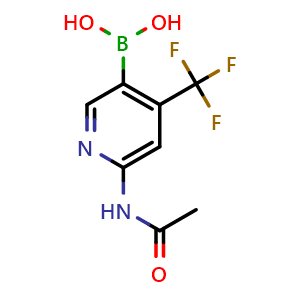 Chemical structure of (6-acetamido-4-(trifluoromethyl)pyridin-3-yl)boronic acid , CAS 1370351-47-5, AChemBlock S80470
