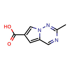 Chemical structure of 2-methylpyrrolo[2,1-f][1,2,4]triazine-6-carboxylic acid , CAS 1369341-82-1, AChemBlock S80485