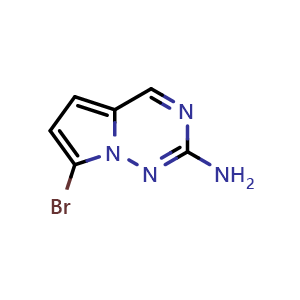 Chemical structure of 7-bromopyrrolo[2,1-f][1,2,4]triazin-2-amine , CAS 1369205-46-8, AChemBlock S80494