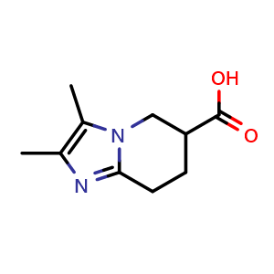 Chemical structure of 2,3-dimethyl-5H,6H,7H,8H-imidazo[1,2-a]pyridine-6-carboxylic acid , CAS 1369149-70-1, AChemBlock S80500