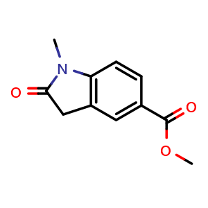 Chemical structure of methyl 1-methyl-2-oxo-3H-indole-5-carboxylate , CAS 1369134-14-4, AChemBlock S80503