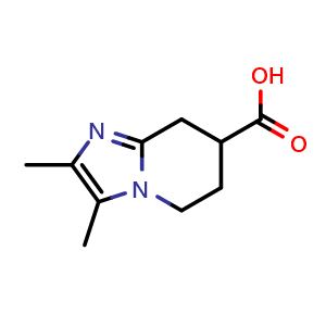 Chemical structure of 2,3-dimethyl-5H,6H,7H,8H-imidazo[1,2-a]pyridine-7-carboxylic acid , CAS 1369088-08-3, AChemBlock S80507