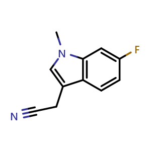 Chemical structure of 2-(6-fluoro-1-methyl-1H-indol-3-yl)acetonitrile , CAS 1368450-32-1, AChemBlock S80516