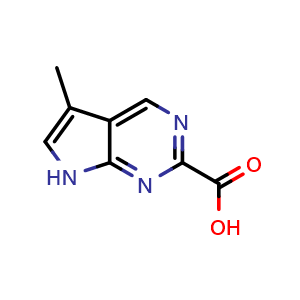 Chemical structure of 5-methyl-7H-pyrrolo[2,3-d]pyrimidine-2-carboxylic acid , CAS 1368170-11-9, AChemBlock S80536