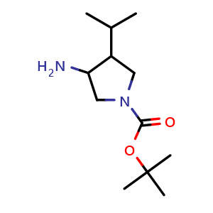 Chemical structure of tert-butyl 3-amino-4-isopropyl-pyrrolidine-1-carboxylate , CAS 1368054-92-5, AChemBlock S80545