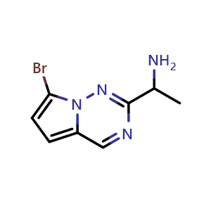 Chemical structure of 1-{7-bromopyrrolo[2,1-f][1,2,4]triazin-2-yl}ethan-1-amine , CAS 1367942-44-6, AChemBlock S80550