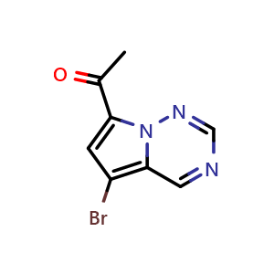 Chemical structure of 1-{5-bromopyrrolo[2,1-f][1,2,4]triazin-7-yl}ethan-1-one , CAS 1367933-48-9, AChemBlock S80553