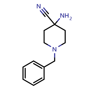 Chemical structure of 4-amino-1-benzylpiperidine-4-carbonitrile , CAS 136624-42-5, AChemBlock S80565