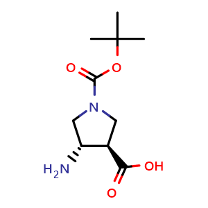 Chemical structure of (3R,4S)-4-amino-1-[(tert-butoxy)carbonyl]pyrrolidine-3-carboxylic acid , CAS 1365887-58-6, AChemBlock S80579