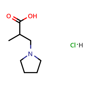 Chemical structure of 2-methyl-3-(pyrrolidin-1-yl)propanoic acid hydrochloride , CAS 1365836-77-6, AChemBlock S80580