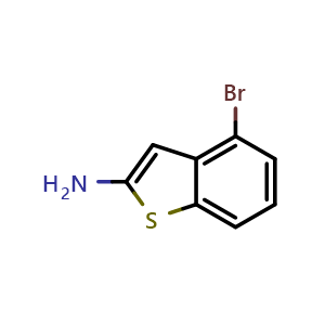 Chemical structure of 4-bromo-1-benzothiophen-2-amine , CAS 1363382-24-4, AChemBlock S80599
