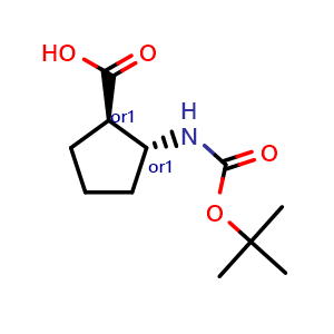 Chemical structure of trans-2-[[(1,1-dimethylethoxy)carbonyl]amino]-Cyclopentanecarboxylic acid , CAS 136315-71-4, AChemBlock S80617