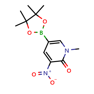 Chemical structure of 1-methyl-3-nitro-5-(tetramethyl-1,3,2-dioxaborolan-2-yl)-1,2-dihydropyridin-2-one , CAS 1361941-27-6, AChemBlock S80625