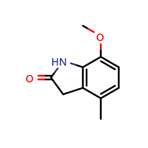 Chemical structure of 7-methoxy-4-methyl-2,3-dihydro-1H-indol-2-one , CAS 1360949-18-3, AChemBlock S80641