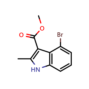 Chemical structure of methyl 4-bromo-2-methyl-1H-indole-3-carboxylate , CAS 1360894-94-5, AChemBlock S80643