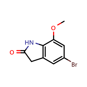 Chemical structure of 5-bromo-7-methoxy-indolin-2-one , CAS 1360886-58-3, AChemBlock S80645