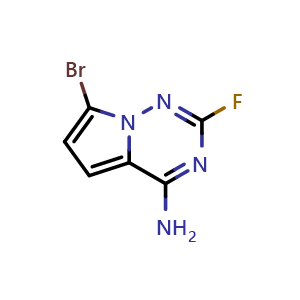 Chemical structure of 7-bromo-2-fluoropyrrolo[2,1-f][1,2,4]triazin-4-amine , CAS 1360650-52-7, AChemBlock S80647