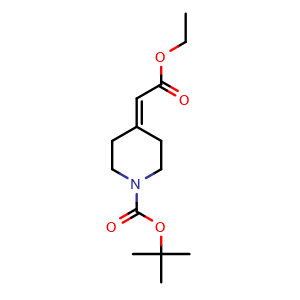 Chemical structure of tert-Butyl 4-(2-ethoxy-2-oxoethylidene)piperidine-1-carboxylate , CAS 135716-08-4, AChemBlock S80666