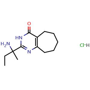 Chemical structure of 2-(2-aminobutan-2-yl)-3H,4H,5H,6H,7H,8H,9H-cyclohepta[d]pyrimidin-4-one hydrochloride , CAS 1354950-98-3, AChemBlock S80705