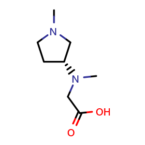 Chemical structure of 2-{methyl[(3R)-1-methylpyrrolidin-3-yl]amino}acetic acid , CAS 1354002-63-3, AChemBlock S80729