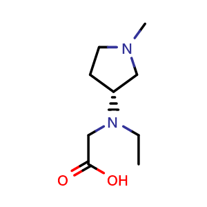 Chemical structure of 2-{ethyl[(3R)-1-methylpyrrolidin-3-yl]amino}acetic acid , CAS 1354000-79-5, AChemBlock S80731