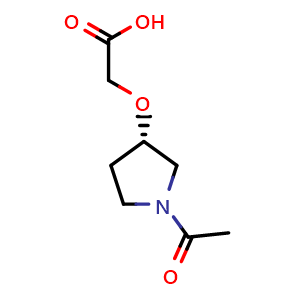 Chemical structure of 2-{[(3S)-1-acetylpyrrolidin-3-yl]oxy}acetic acid , CAS 1354000-64-8, AChemBlock S80732