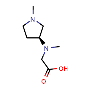 Chemical structure of 2-{methyl[(3S)-1-methylpyrrolidin-3-yl]amino}acetic acid , CAS 1353998-24-9, AChemBlock S80736