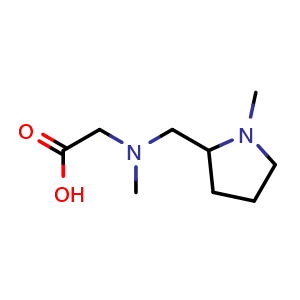 Chemical structure of 2-{methyl[(1-methylpyrrolidin-2-yl)methyl]amino}acetic acid , CAS 1353986-36-3, AChemBlock S80745