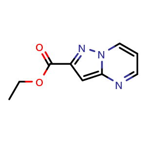 Chemical structure of ethyl pyrazolo[1,5-a]pyrimidine-2-carboxylate , CAS 1353498-59-5, AChemBlock S80769