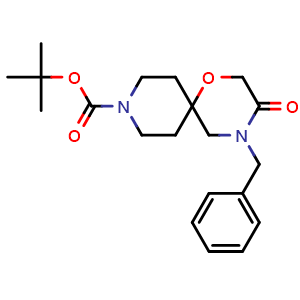 Chemical structure of tert-butyl 4-benzyl-3-oxo-1-oxa-4,9-diazaspiro[5.5]undecane-9-carboxylate , CAS 1352925-95-1, AChemBlock S80775