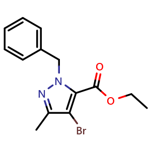 Chemical structure of ethyl 2-benzyl-4-bromo-5-methyl-pyrazole-3-carboxylate , CAS 1352925-94-0, AChemBlock S80776
