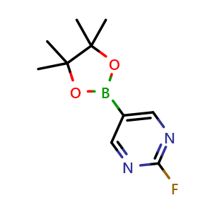 Chemical structure of 2-fluoro-5-(4,4,5,5-tetramethyl-1,3,2-dioxaborolan-2-yl)pyrimidine , CAS 1352796-65-6, AChemBlock S80786