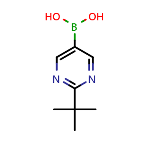Chemical structure of (2-tert-butylpyrimidin-5-yl)boronic acid , CAS 1352570-51-4, AChemBlock S80792