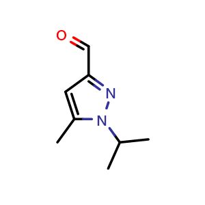 Chemical structure of 5-methyl-1-(propan-2-yl)-1H-pyrazole-3-carbaldehyde , CAS 1352504-17-6, AChemBlock S80803