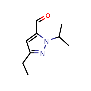 Chemical structure of 3-ethyl-1-(propan-2-yl)-1H-pyrazole-5-carbaldehyde , CAS 1352489-25-8, AChemBlock S80806