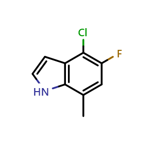 Chemical structure of 4-chloro-5-fluoro-7-methyl-1H-indole , CAS 1352398-61-8, AChemBlock S80808