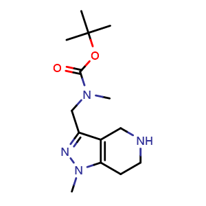 Chemical structure of tert-butyl N-methyl-N-({1-methyl-1H,4H,5H,6H,7H-pyrazolo[4,3-c]pyridin-3-yl}methyl)carbamate , CAS 1351384-62-7, AChemBlock S80830