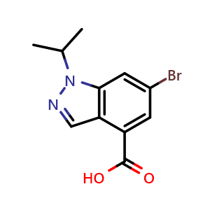 Chemical structure of 6-bromo-1-(propan-2-yl)-1H-indazole-4-carboxylic acid , CAS 1346702-54-2, AChemBlock S80853