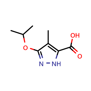 Chemical structure of 4-methyl-3-(propan-2-yloxy)-1H-pyrazole-5-carboxylic acid , CAS 1344687-42-8, AChemBlock S80884