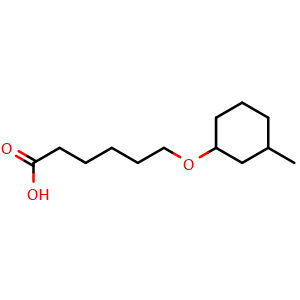 Chemical structure of 6-[(3-methylcyclohexyl)oxy]hexanoic acid , CAS 1344222-36-1, AChemBlock S80893