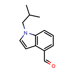 Chemical structure of 1-(2-methylpropyl)-1H-indole-4-carbaldehyde , CAS 1344215-22-0, AChemBlock S80894