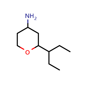 Chemical structure of 2-(pentan-3-yl)oxan-4-amine , CAS 1343647-62-0, AChemBlock S80904