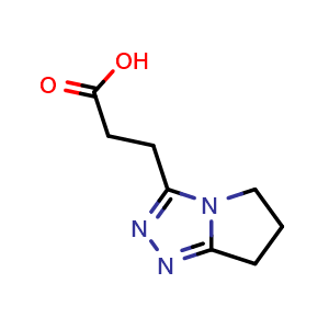 Chemical structure of 3-{5H,6H,7H-pyrrolo[2,1-c][1,2,4]triazol-3-yl}propanoic acid , CAS 1341662-21-2, AChemBlock S80943