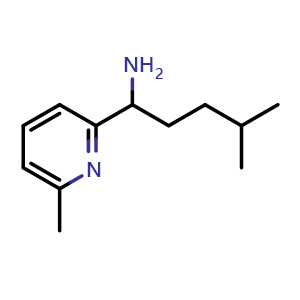 Chemical structure of 4-methyl-1-(6-methylpyridin-2-yl)pentan-1-amine , CAS 1339834-84-2, AChemBlock S80969